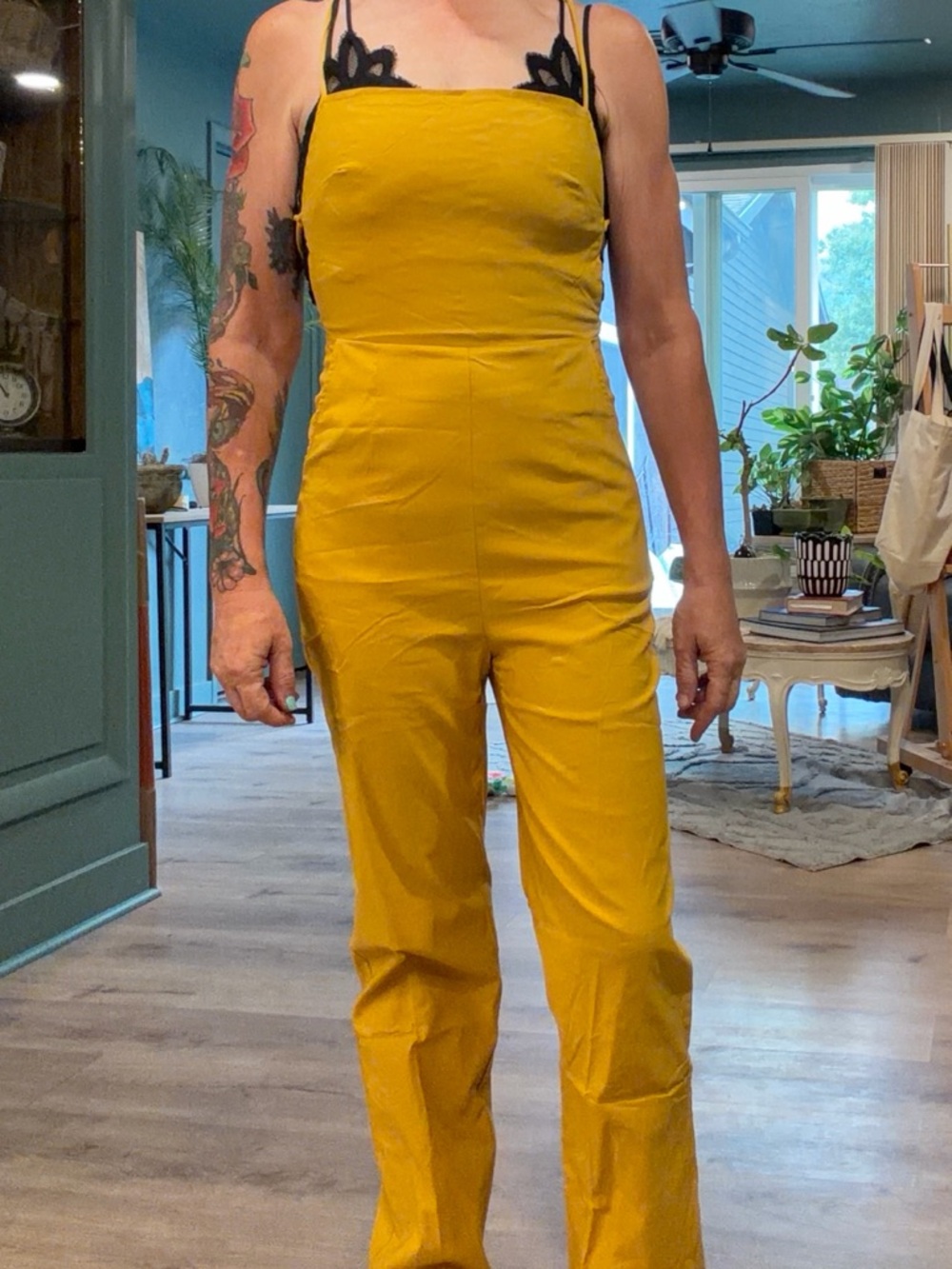 Women’s Mustard Yellow Square-Neck Jumpsuit